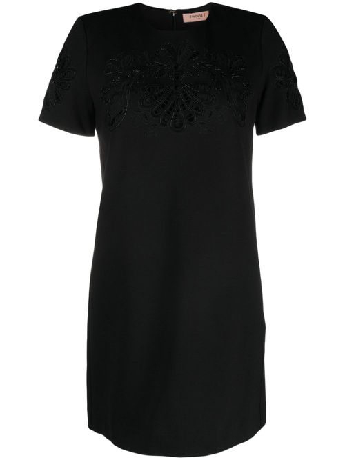 Bead-embellished short-sleeve minidress - Black
