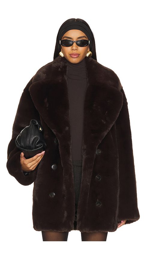 Lovers and Friends Wainscott Faux Fur Jacket in Brown. L. Also in XS, S
