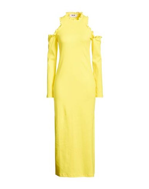 Woman Maxi dress Yellow Size M Cotton, Elastane