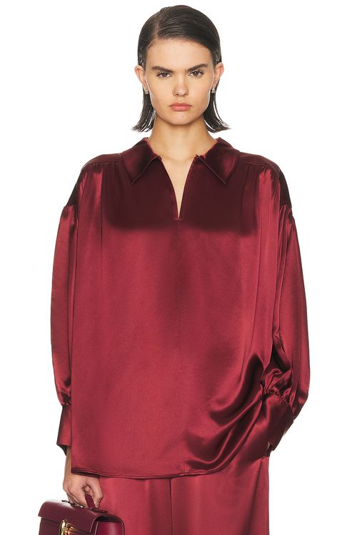 By Malene Birger Leonora Satin Blouse in Cabernet - Burgundy. 34 also in
