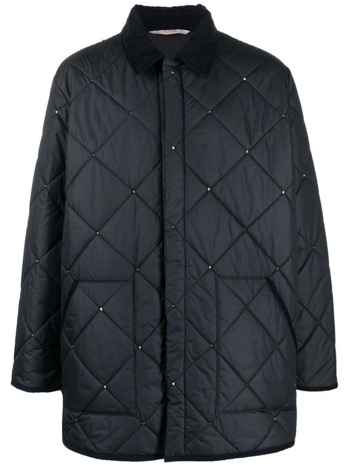 Valentino Garavani Rockstud diamond-quilted short coat - Blue