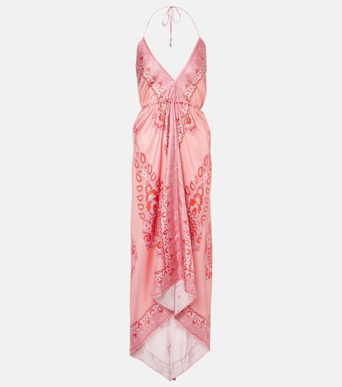 Paisley asymmetric silk midi dress