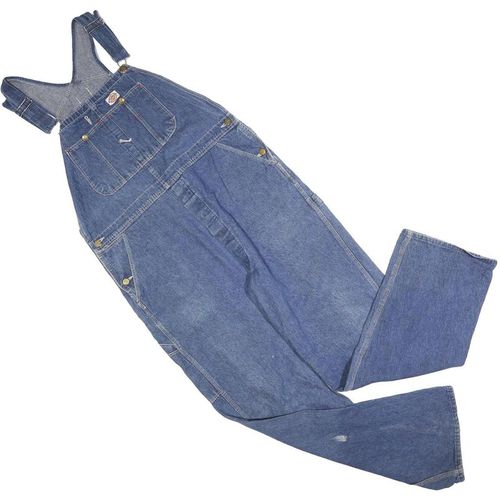 DICKIES Mens Blue Denim Dungarees Loose Fit Cotton Blend L W38 L32 Workwear