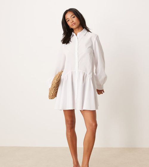 ASOS DESIGN Petite mini shirt dress with wide cuffs and oversized pockets in white