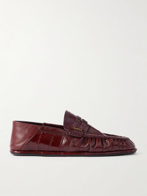 Le Loafer Embellished Collapsible-heel Glossed-eel Loafers - Burgundy