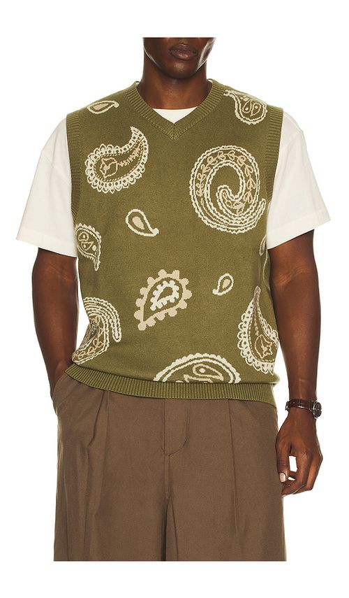 Malbon Golf Paisley Sweater Vest in Olivine. M also in S, L, XL/1X