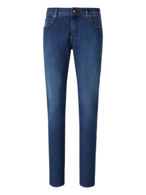 Embroidered-patch slim-fit jeans - Blue