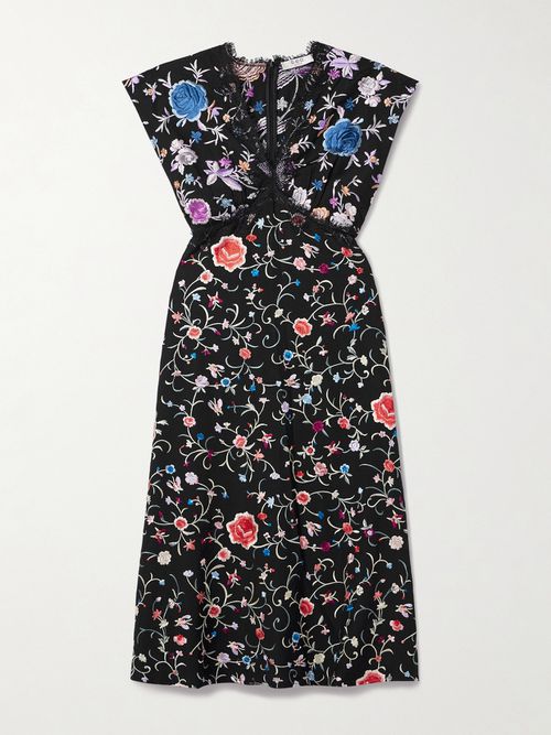 Sea | Priscilla Lace-trimmed Embroidered Crepe Midi Dress - Black | Realry
