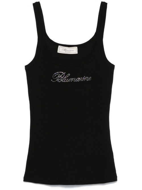Rhinestone-logo tank top - Black
