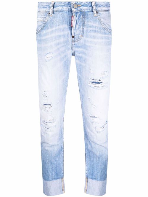 Distressed cropped jeans - Blue