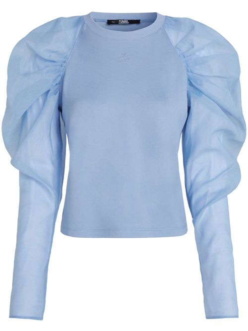 Karl Lagerfeld Top met organza mouwen - Blauw