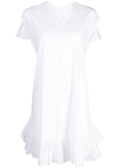V-neck ruffled cotton dress - White