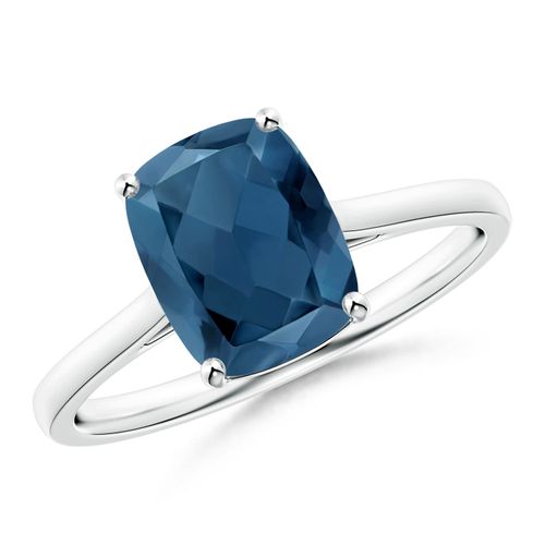 Angara 2.2 Carats Prong-Set Cushion London Blue Topaz Solitaire Ring in Platinum