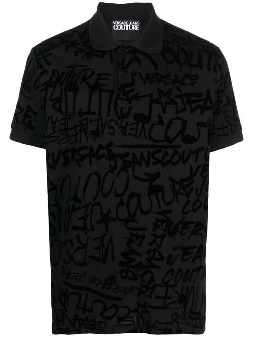 Graffiti-print polo shirt - Black
