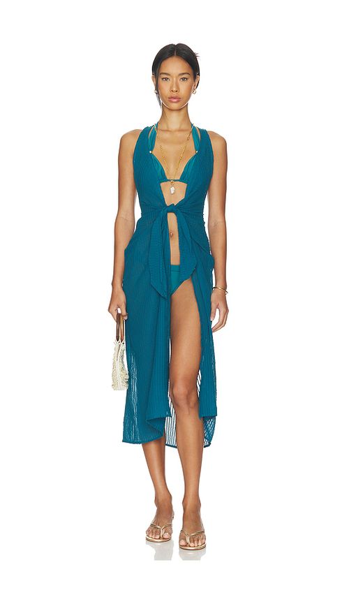 Vix Swimwear Mita Long Cover Up in Teal. L. Also in M, S