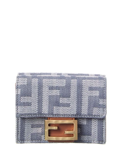 Baguette Micro Trifold FF Denim & Leather French Wallet