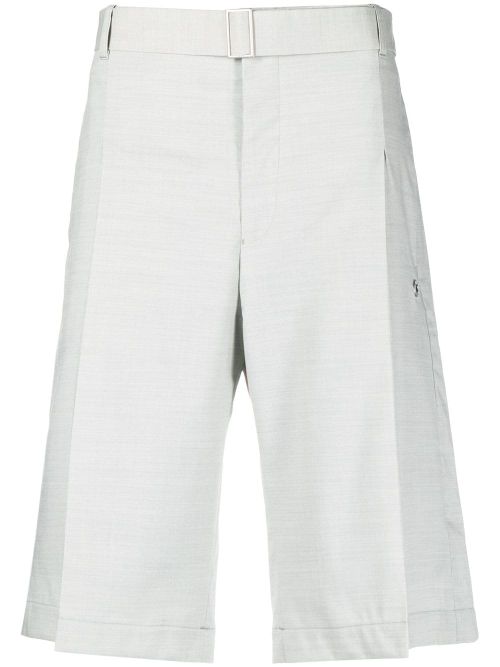 Pleated Wool Blend Shorts — Grey