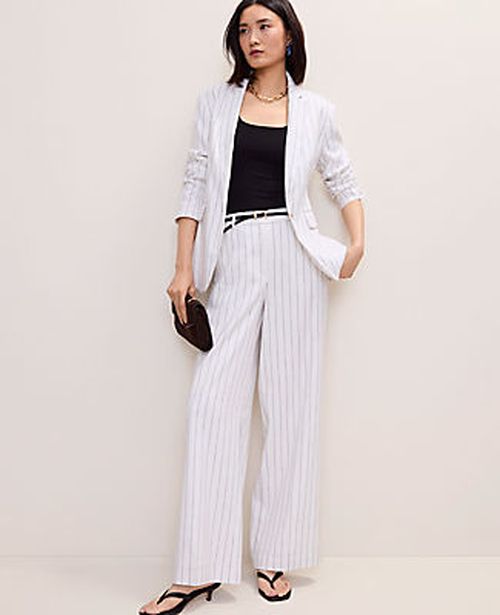 Ann Taylor The Petite Pinstripe Wide-Leg Pant in Linen Blend