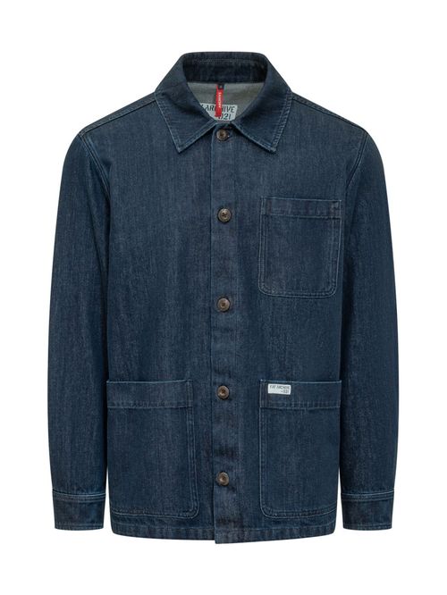 Blue Solid Shirt Collar Jacket