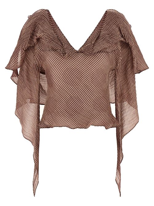 Striped Linen-Silk Blouse — Bordeaux