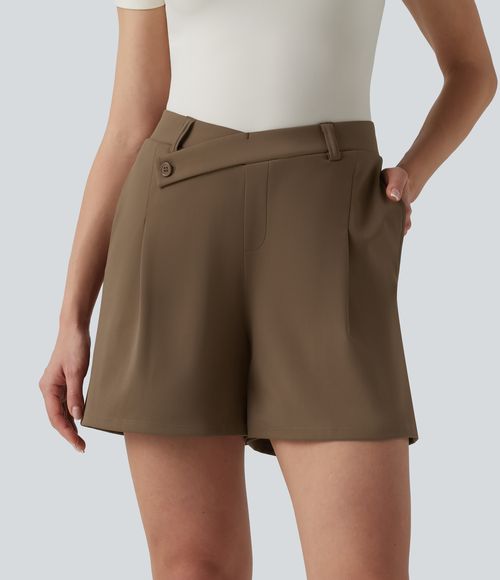 DayStretch Asymmetric Mid Rise Work Shorts 5'' with Pockets  - Sepia