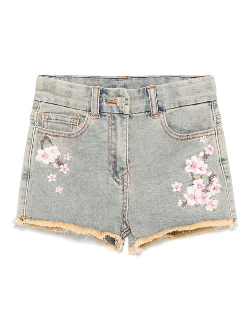 Floral-embroidered shorts - Blue