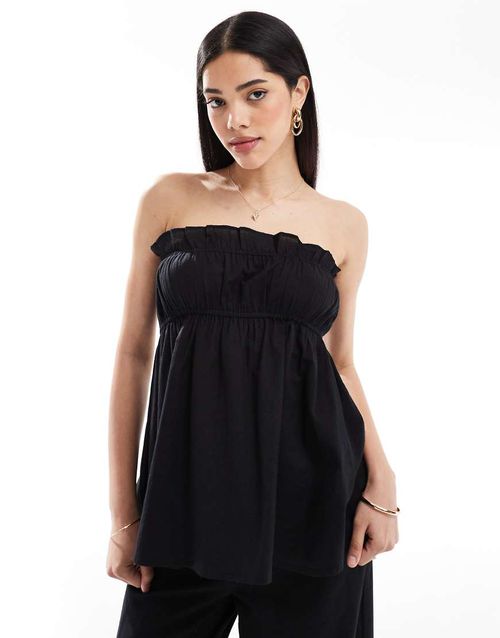 Esmée Exclusive ruched bandeau linen mix top in black