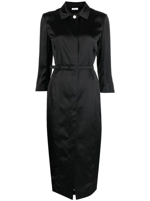 Belted-waist satin shirtdress - Black