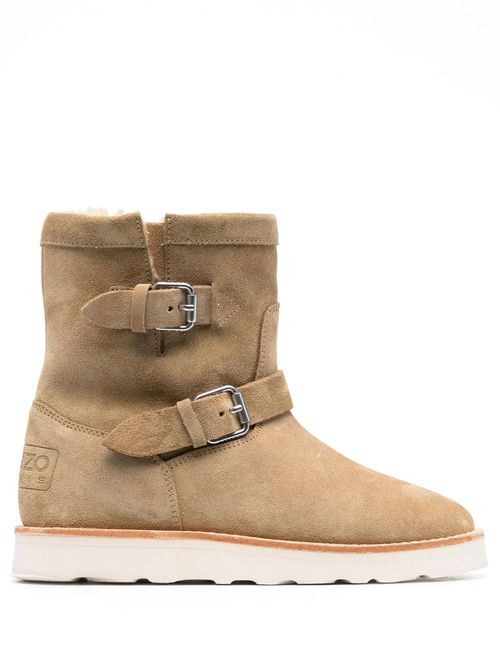 Buckle-detail suede boots - Neutrals