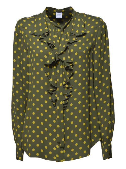 Polka dot-print ruffled blouse - Green
