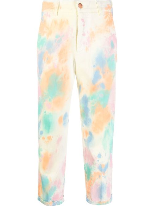 Abstract-print pressed-crease cropped trousers - Neutrals