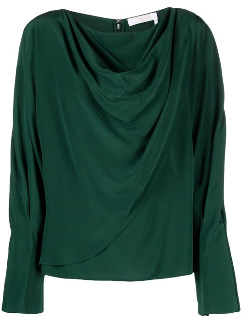 Draped boat neck silk blouse - Green