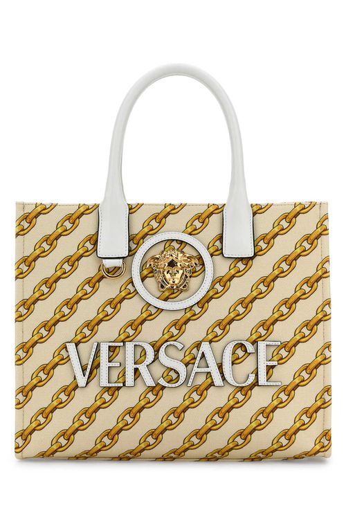 Printed Canvas Small Chain Stripes La Medusa Shopping Bag