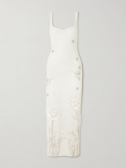 Hummingbird Embellished Beaded Stretch-tulle Gown - Ivory