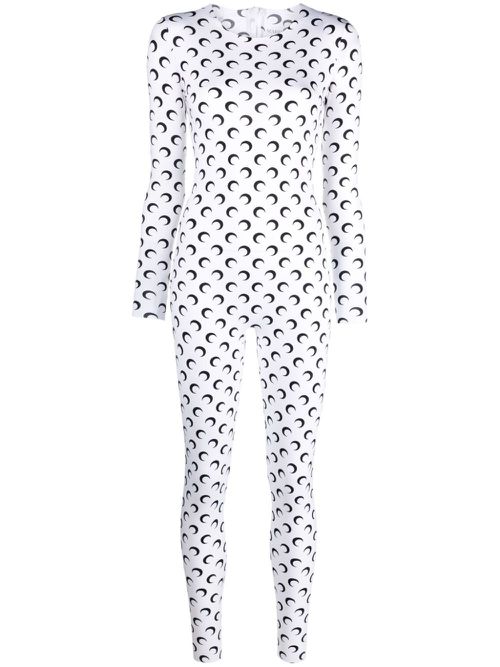 White Crescent Moon-Print Jumpsuit - Women's - Recycled Polyamide/Recycled Elastane