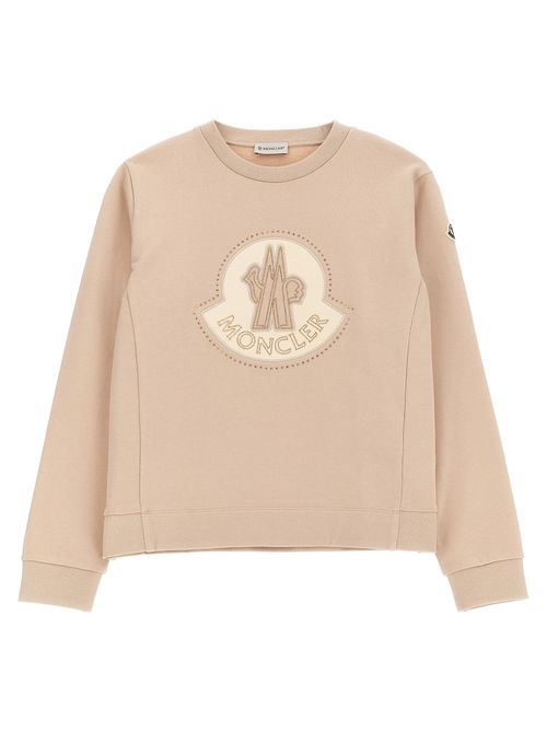 Logo-Embroidered Rhinestone Sweatshirt — Beige