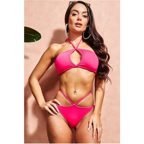 Goddiva Criss Cross Keyhole Bikini - Fushia