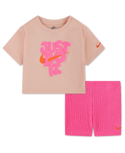 Girls' 2T-4T Short-Sleeve T-Shirt and Shorts, 2-Piece Set - Pink Glow
