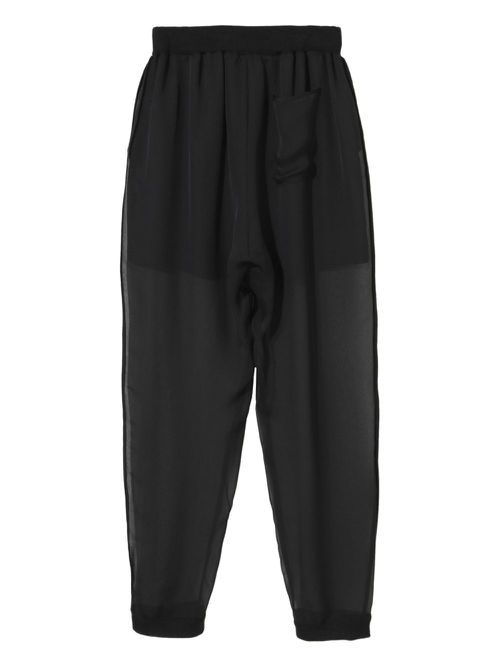 Elasticated-waist tapered trousers - Black