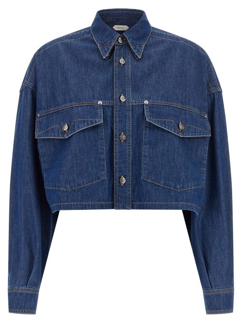 Cotton Denim Cropped Shirt — Blue