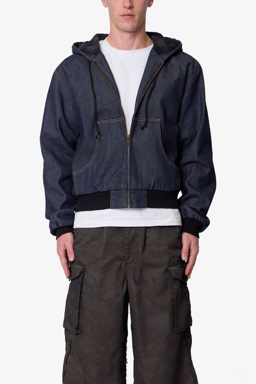 Raw Hooded Denim Jacket - Rinsed Indigo