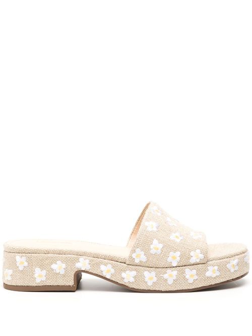 Floral-embroidered 45mm mules - Neutrals