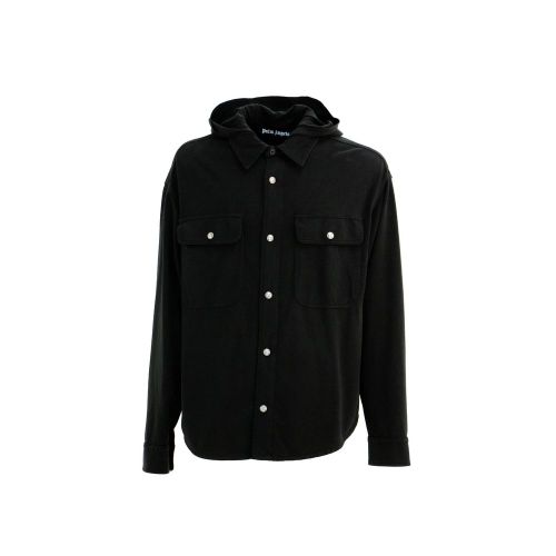 Cotton Overshirt with Hood Shirt — Black