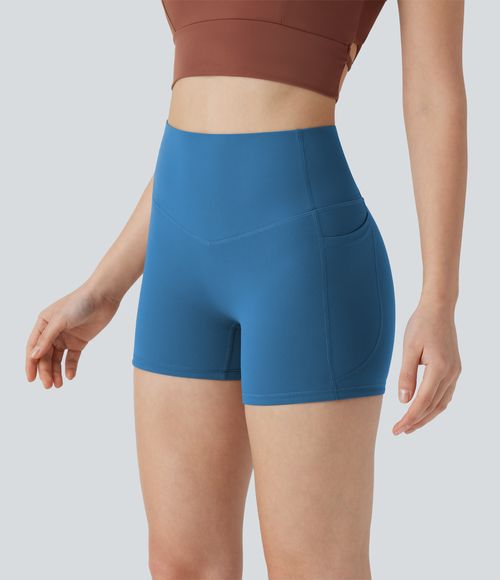 UltraSculpt™ High Waisted Tummy Control Pocket Shaping Training Biker Shorts 3'' - Vallarta Blue