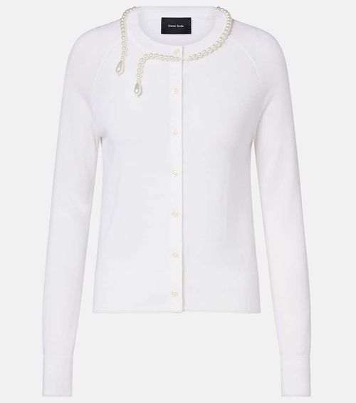 Faux pearl-embellished wool and silk cardigan