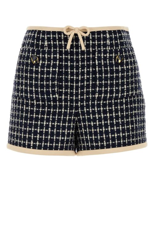 Embroidered Tweed Bermudas — Navy