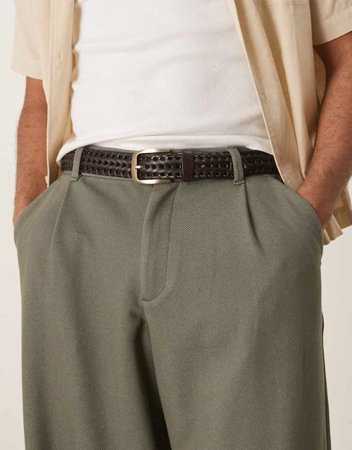 ASOS DESIGN dark brown leather woven belt