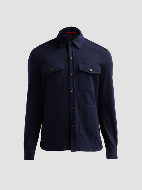 Men's Wool-Nylon-Blend Jersey Overshirt - Dark Blue
