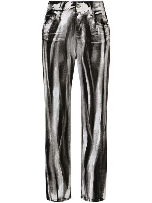 Stripe-print cropped boyfriend jeans - Black
