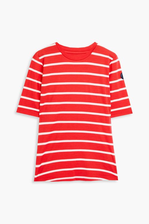 Striped merino wool-blend jersey T-shirt - Red - S